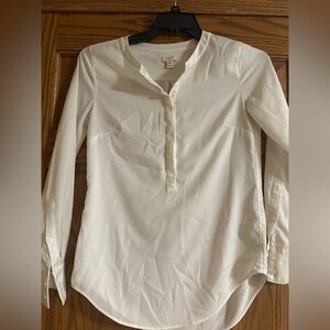 Womena JCrew White Long-Sleeve Split-Neck Blouse size XXS